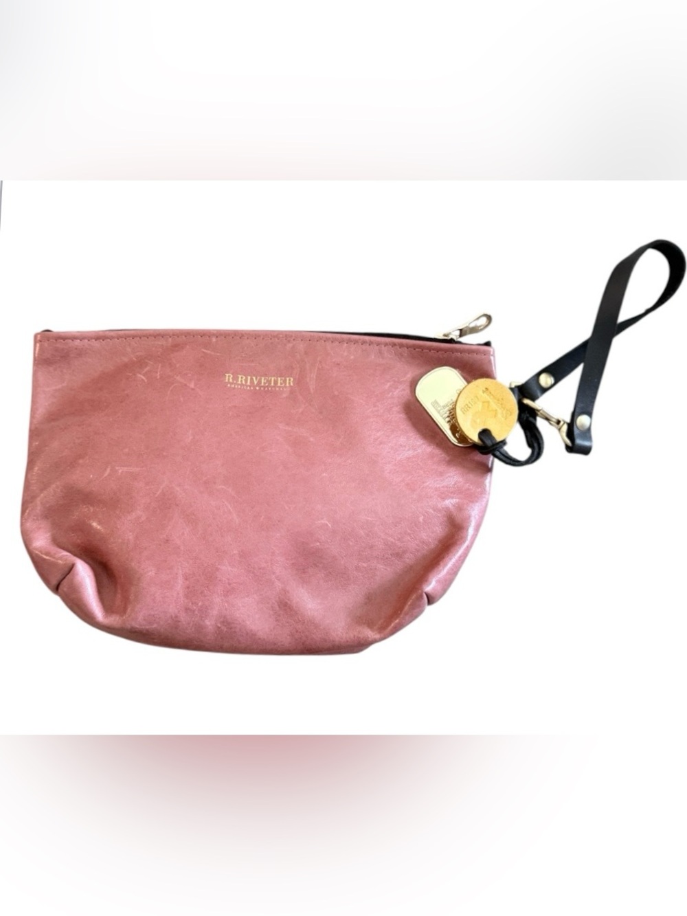 R. Riveter "Naomi" versatile grain leather clutch wristlet rose color bag